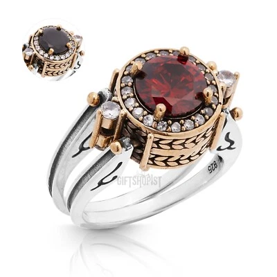Turkish Reversible Round Red Ruby and Black Onyx Topaz 925 Sterling Silver Ring - Image 1 of 4