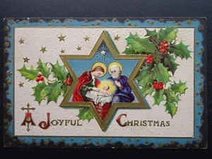 Christmas Greetings A JOYFUL CHRISTMAS - Old Embossed Postcard - Foto 1 di 2