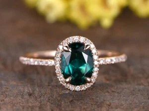 1.55 Ct Oval Cut Natural Emerald Diamond Wedding Ring 14K Rose Gold size7 - Picture 1 of 6