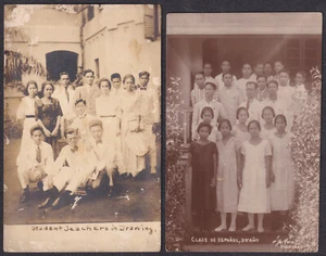 Phil STUDENT & TEACHERS, CLASE DE ESPANOL Real Photo 2 RPPC Vintage Postcards - Picture 1 of 3