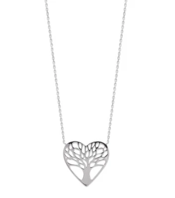 Collana In Argento 925/000 Rodio - Ciondolo Albero Della Vita In Un Cuore - Immagine 1 di 4