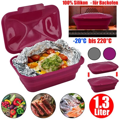 Silikon Bräter Dampfgarer Faltbar Auflaufform Mikrowelle Backofen Garer Backform - Bild 1 von 4