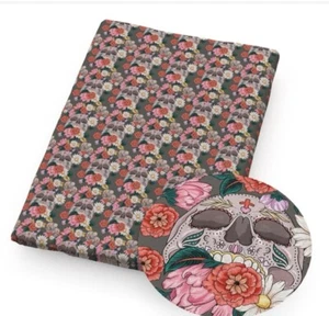 FLORAL SKULLS 100% Cotton Fabric 50*145cm - Picture 1 of 3