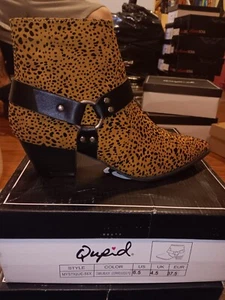 Qupid Reißverschluss Stiefelette Damengröße 6,5/7 camel/schwarz Leopard Kunst-Wildleder CowGirl - Bild 1 von 4