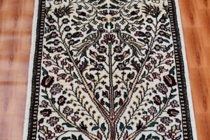 2x3 Silk Area Rug Oriental Hand-knotted Tree of Life Bedroom Carpet Beige Color - Picture 1 of 5