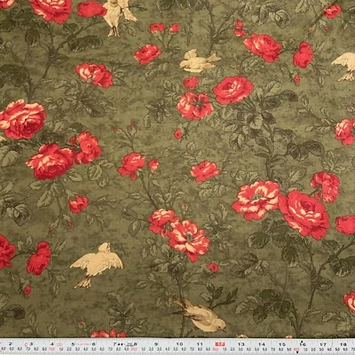 Hollywood & Vines by 3 Sisters Moda Floral & Birds Green Cotton by the HALF YARD - Image 1 of 2