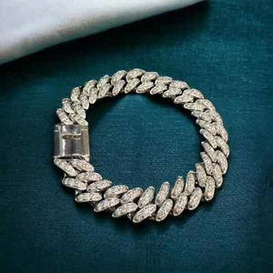 Pave 9.72 Cts Round Brilliant F/VS1 Diamonds Men's Cuban Bracelet 18K White Gold - Picture 1 of 18