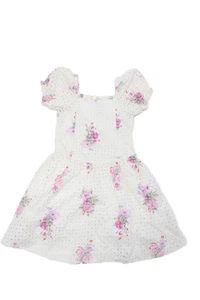 Love Shack Fancy Childrens Girls Floral Print Eyelet Dress White Cotton Size 10 - Picture 1 of 5