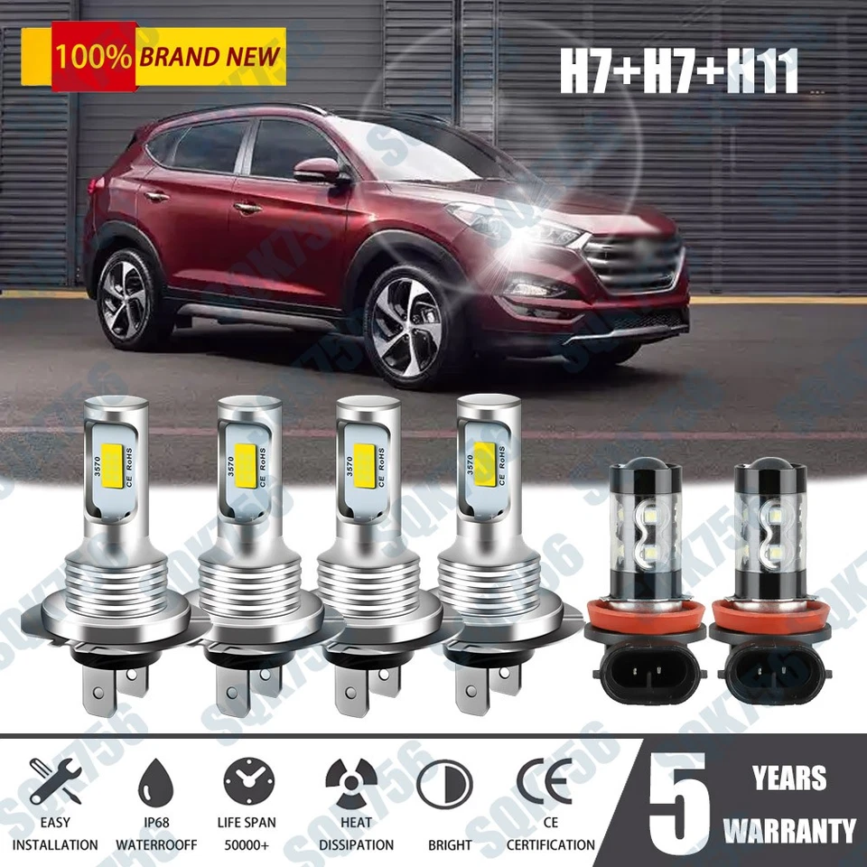 For Hyundai Tucson 2016 2017 2018 Combo LED Headlight + Fog Light Bulbs Kit - Image 1 of 4