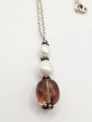 Collana Catenina Argento 925 Donna Ciondolo Perla Fiume E Vetro  - Immagine 1 di 4