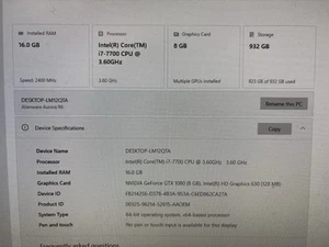 Alienware Aurora R6 Gaming Desktop I7-7700 CPU @ 3.60GHz 16 GB Nvidia GTX 1080 - Picture 1 of 5