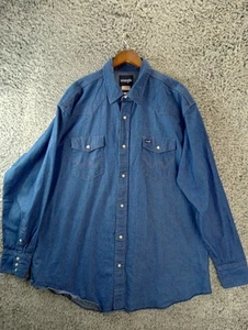 Camisa Wrangler Para Hombres Azul 2XL Larga Perla Snap Denim Ropa de Trabajo Occidental Manga Larga - Imagen 1 de 8