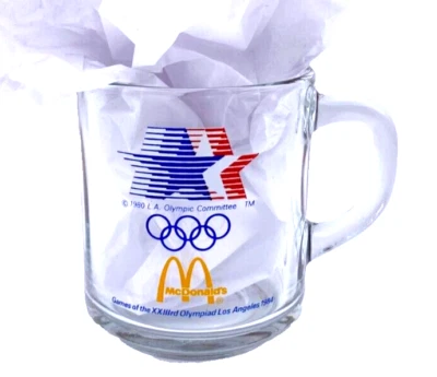 Olympics Coffee Mug Anchor Hocking Mcdonald's 1984 Made in USA Clear Glass - Image 1 of 4