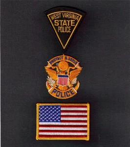 JUEGO DE PARCHES 3 piezas BANDERA DE EE. UU. Proteger y Servir Policía Estatal Virginia Occidental - Imagen 1 de 1