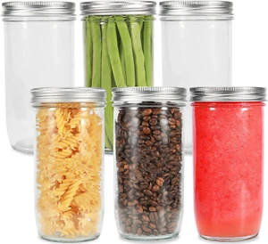 Mason Jars Wide Mouth 24Oz, 6 Pack Glass Pickle Canning Jars Food Storage with A - Picture 1 of 7