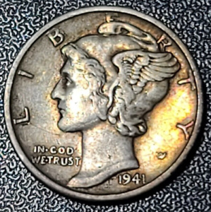1941 D mercury silver dime - toning (al117i)