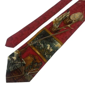 Vintage Polo Ralph Lauren Tie Burgundy Horse Equestrian Dog Hunting Necktie 58L - Picture 1 of 12