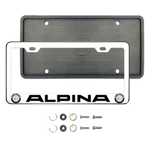 Alpina Black Laser Etched Chrome Stainless Steel License Frame Silicone Guard - Picture 1 of 1