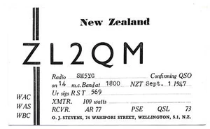 QSL Radio ZL2QM Waripori Street Wellington New Zealand 1947 ham Stevens DX SWL - Picture 1 of 1