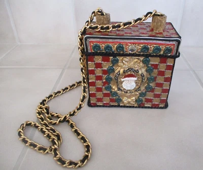 Mary Frances Caja Monedero Navidad Papá Noel Cuadros Rojo Dorado Negro Cadena Correa Foto 1 de 4