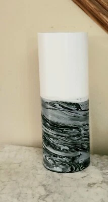 Tall Gray, Black White Glass Vase Hand Painted, Modern Black White Vase  - Image 1 of 4