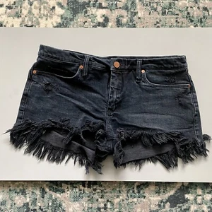 Blank NYC Women’s Little Queenie Denim Cutoff Shorts Dark Indigo Sz 29 Raw Hem - Picture 1 of 10