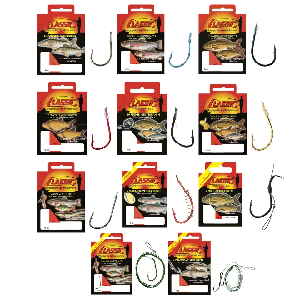 Angelhaken mit Vorfach | Classic Vorfachhaken Angelvorfach Haken gebunden Angeln