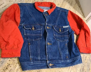 Vintage London Fog Red Blue Denim Jean Jacket Youth Boys Size 7 - Picture 1 of 12
