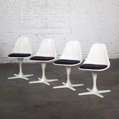 Mid-20th Century MCM Tulip Chairs White Shell & Black Cushions by Burke Set of 4 - Image 1 of 4