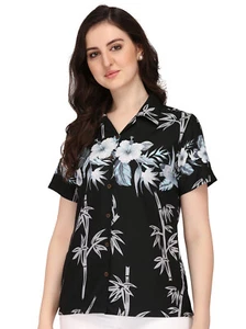 Hawaiianisches Shirt Damen Bambusbaum Druck Aloha Strand Top Bluse - Bild 1 von 28