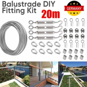 20M 3mm Drahtseil Edelstahl Stahlseil Spanndraht Seilspanngarnitur Rankhilfe DE - Bild 1 von 18