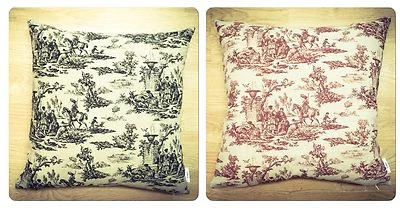 Funda Cojín Algodón LINO Hecho a Mano Toile De Jouy 69.Rojo y 70.Negro Foto 1 de 4