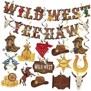 26 Pieces Western Party Decorations West Cowboy Banners Hanging Swirls Wild - Picture 1 of 8