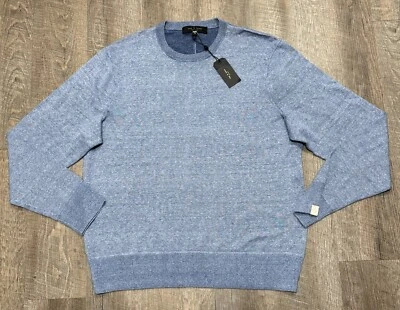 RAG & BONE Dean Crew Sweater Mens Size XL Merino Wool Linen Blue Stretch NEW - Image 1 of 4