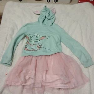 Disney Girls Baby Yoda Dress Costume Hoodie Size 6 Grogu Mandalorian - Picture 1 of 14