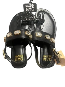 Madden NYC Women's Black Jeweled Thong Flat Sandals SIZE 6 Brand NEW NWT - Picture 1 of 7