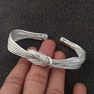 Adjustable Knot Bangle 925 Sterling Silver Handmade Women Bracelet All SizeSH158 - Picture 1 of 5