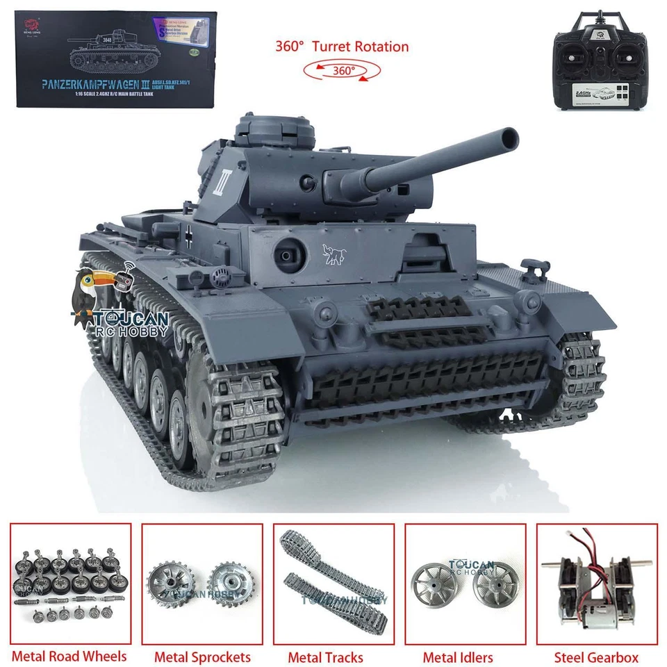 Henglong 7.0 1/16 360 Customized Panzer III L RTR RC Tank 3848 Metal Track Wheel - Image 1 of 4
