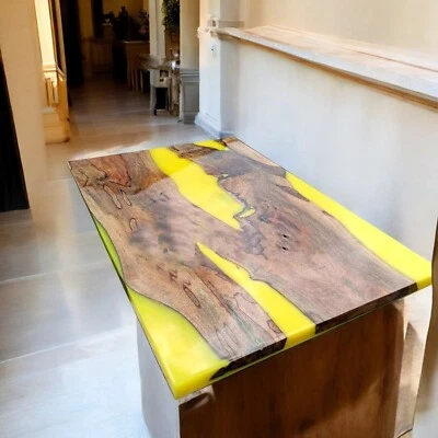 48"x24" yellow Epoxy Resin Dining Table Handmade Wooden Cafeteria Home Furniture - Image 1 of 4