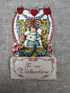 Vtg Valentines Day Victorian Fold-Out Greeting Card Sweetheart Display DAMAGED - Picture 1 of 3
