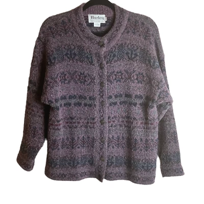 Cárdigan Suéter Tejido Púrpura Harley of Scotland Mezcla Lana Merino Talla Pequeña Foto 1 de 4