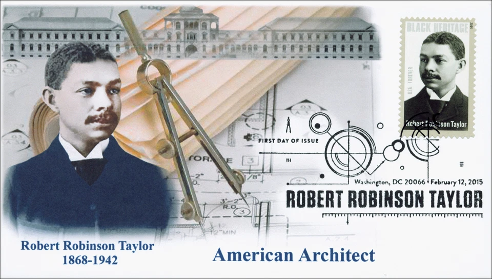 New 2015, Robert Robinson Taylor, Black Heritage, BW Pictorial, FDC, 15-028 - Image 1 of 1