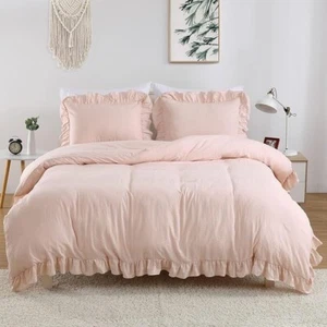 Cozy Ruffle Duvet Cover Set,  Elegant  King Queen Bedding Set With Pillowcover - Picture 1 of 6