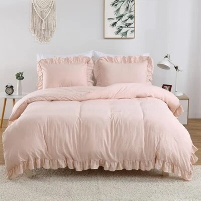 Cozy Ruffle Duvet Cover Set,  Elegant  King Queen Bedding Set With Pillowcover - Image 1 of 4