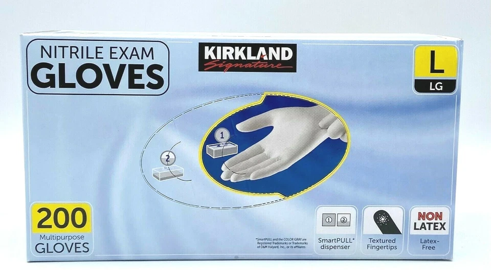 Kirkland Signature 5535271 Nitrile Exam Multi-Purpose Gloves, Size L - 200 Pack