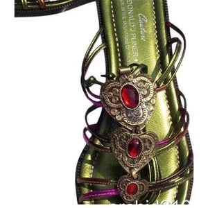 Donald Pliner Metallic Copper Leather Shoe Sandal New Red Gem Stone $265 NIB - Picture 1 of 6