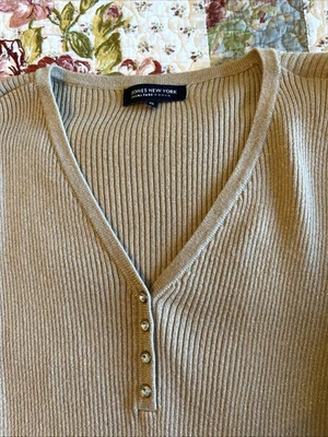 Jones New York Signature Knit Top 2X Gold V Neck Long Sleeve Sparkle Glittery - Image 1 of 4