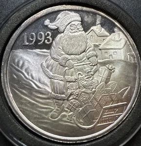 Arte de plata .999 grabable Papá Noel, trineo y campana 1993 vintage tonificado 1 oz - Imagen 1 de 23
