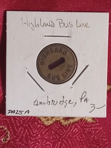 Ficha de transporte Highland Bus Line AMbridge Pennsylvania pa por una tarifa - Imagen 1 de 2