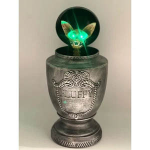 Fluffy Animated Pet Urn Halloween Prop Skeleton Cat Glowing Green Eyes Decor - Picture 1 of 9